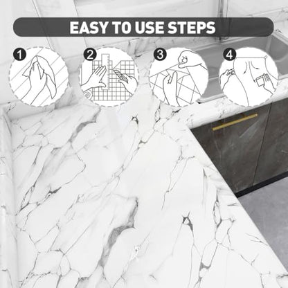 Glossy White Silver Marble Contact Paper 23.6" x 472" Peel and Stick Wallpaper - color: White/Silver, size: 23.6" x 472"