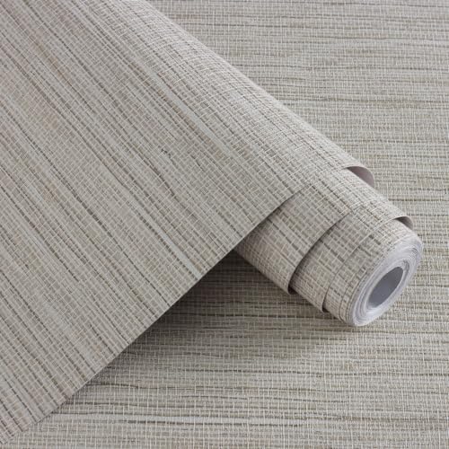 Beige Grasscloth Peel and Stick Wallpaper Textured 17.3in x 393.7in - color: Beige, size: 17.3inch × 393.7inch