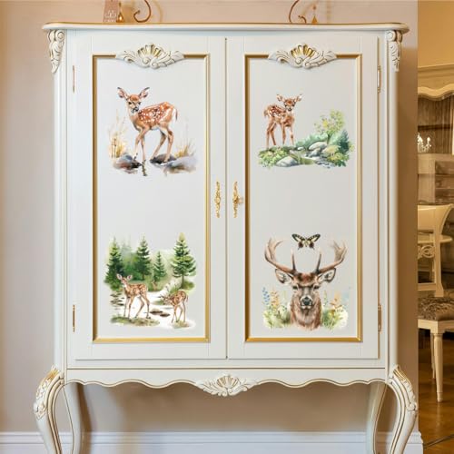 Peacoblue Forest Deer Rub On Transfers for Furniture Craft 6"x12" - style: Forest Deer