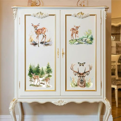 Peacoblue Forest Deer Rub On Transfers for Furniture Craft 6"x12" - style: Forest Deer