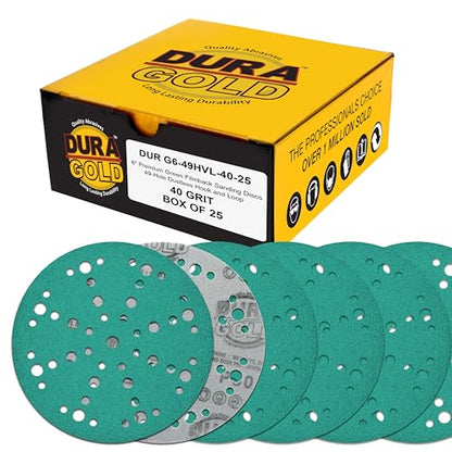 Dura-Gold 40 Grit 6" Green Film Sanding Discs, 49-Hole Pattern, Box of 50 - style: 40 Grit