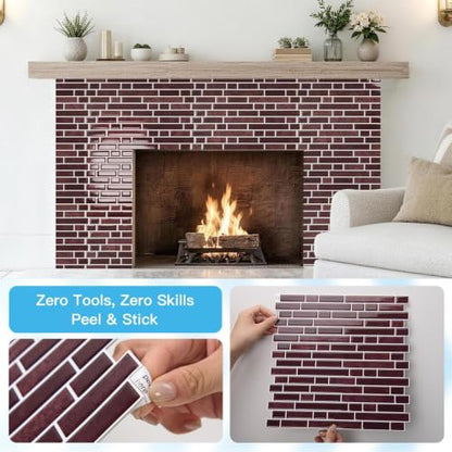 Art3d Linear Tile Peel and Stick Backsplash, 10-Pack, Dark Burgundy - color: Dark Burgundy, size: 12 x 12 Inch