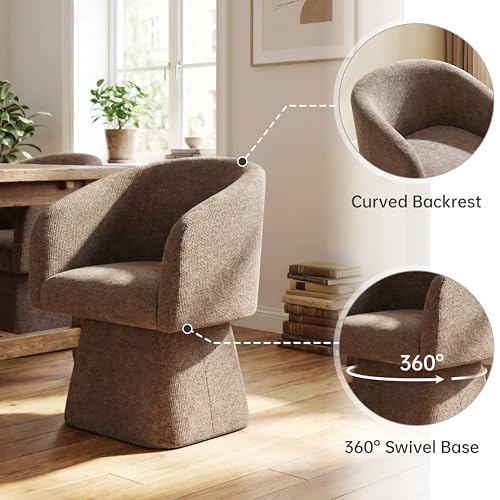 VKNOW Upholstered Swivel Dining Chairs Set of 4 with Barrel Back and Arm - color: Dark Brown