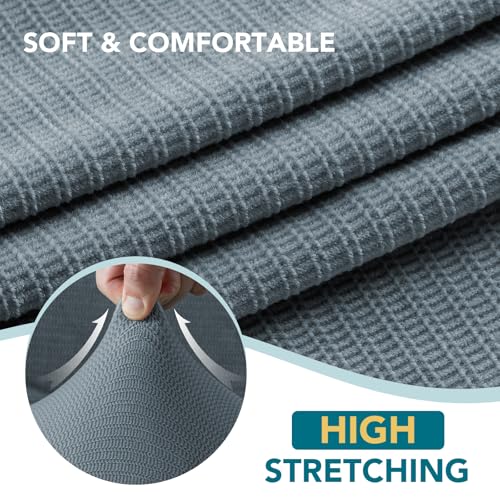 Sofa Cover 3 Piece T Cushion Loveseat Covers for 2 Cushion Couch Thick Velvet Couch Cover Stretch Furniture Covers with 2 Individual T Cushion Covers, Washable (2 Cushion Loveseat, Stone Blue) - color: Stone Blue, size: Loveseat (2 Cushion)