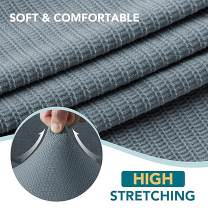 Sofa Cover 3 Piece T Cushion Loveseat Covers for 2 Cushion Couch Thick Velvet Couch Cover Stretch Furniture Covers with 2 Individual T Cushion Covers, Washable (2 Cushion Loveseat, Stone Blue) - color: Stone Blue, size: Loveseat (2 Cushion)