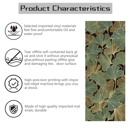 arricraft 2 Sheets Ginkgo Self-Adhesive Door Sticker, 31.5x78.7inch Golden and Green Ginkgo Door Murals Stickers PVC Removable Wallpaper Decoration for Bedrooms Living Room - style: Green Ginkgo