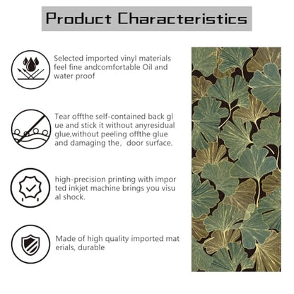 arricraft 2 Sheets Ginkgo Self-Adhesive Door Sticker, 31.5x78.7inch Golden and Green Ginkgo Door Murals Stickers PVC Removable Wallpaper Decoration for Bedrooms Living Room - style: Green Ginkgo