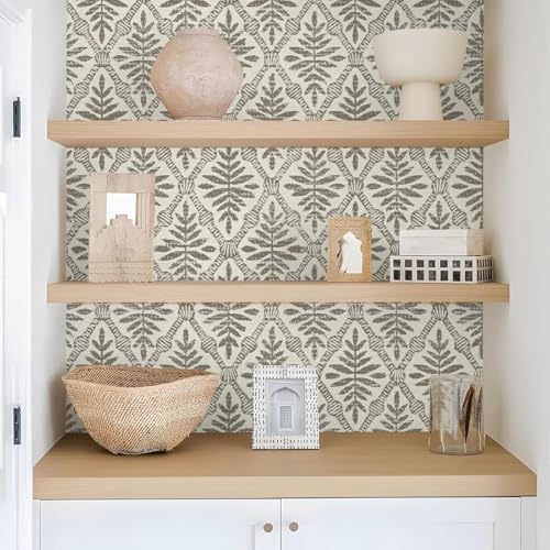 Beige Peel and Stick Wallpaper Boho Contact Paper 17in x 118in - color: Beige-1, size: 16.9" x 118.1"