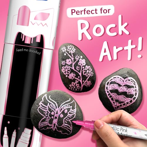 5 Acrylic Metallic Pink Paint Pen Markers for Rocks, Canvas, Wood - color: Metallic Pink