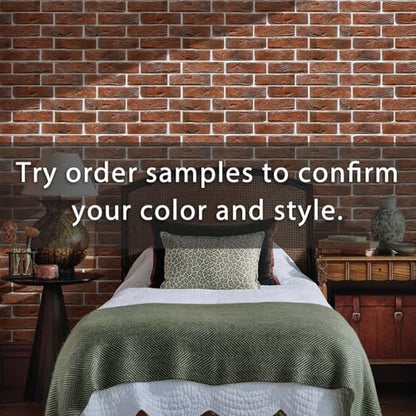 Commomy 3D Faux Brick Wall Panels Peel and Stick 12 pcs 22.8" x 11.8" Red - color: Large Brick-D