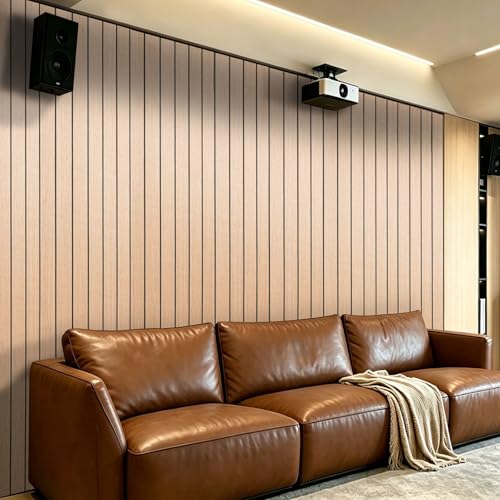 3D Peel and Stick Wall Panels PVC Grille Slat 394"x15.8" Self-Adhesive Wall Sticker Soundproof Paneling for Walls and Ceiling in Faux Oak Wood Grain Texture - color: Oak Wood Grain, size: 394"x15.8"