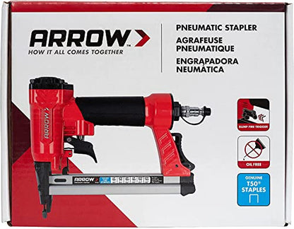 Arrow PT50 Oil-Free Pneumatic Staple Gun,Professional Heavy-Duty Stapler for Wood,Upholstery,Carpet,Wire Fencing,Fits 1/4”,5/16”,3/8",1/2",9/16” Staples,Red,(Pack of 3) - size: 1 Unit (Pack of 3)