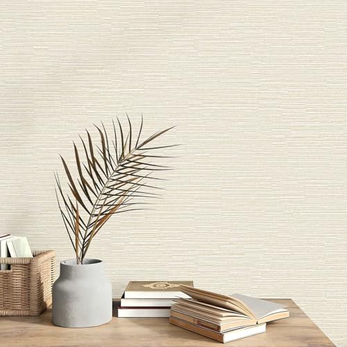 YXTII 20.8" x 196.8" Textured Wallpaper, Beige Grasscloth Peel and Stick Wallpaper for Bedroom Bathroom Laundry Room RV Stick and Peel Wall Paper Thickened - color: Beige Yellow, size: 20.8" x 196.8"