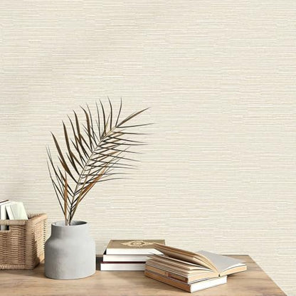 YXTII 20.8" x 196.8" Textured Wallpaper, Beige Grasscloth Peel and Stick Wallpaper for Bedroom Bathroom Laundry Room RV Stick and Peel Wall Paper Thickened - color: Beige Yellow, size: 20.8" x 196.8"