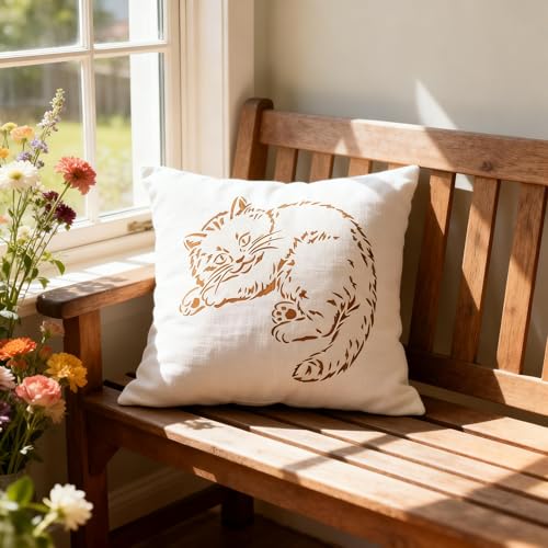 TIAMECH A4 Reusable Resting Cute Hairy Cat Stencil for Painting - style: Resting Cat