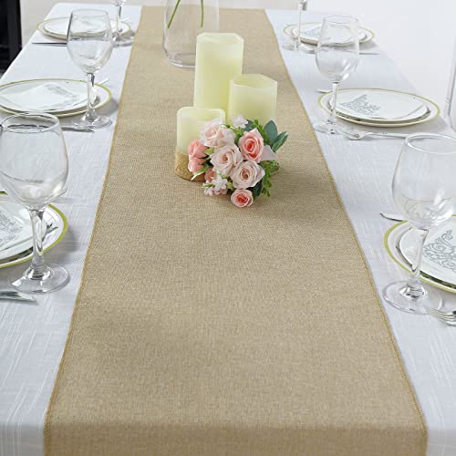 Tableclothsfactory 14"x108" Natural Boho Chic Rustic Table Runner Linen Jute Burlap Decor - color: Natural