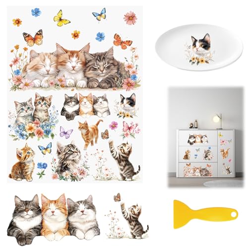 Completely Upgraded Large Size - 30 * 44.5cm UV Sticker, 2pcs Exquisitely Designed Pattern Waterproof Rub On Transfer Stickers For Home Decoration DIY Use - color: Cartoon Cat