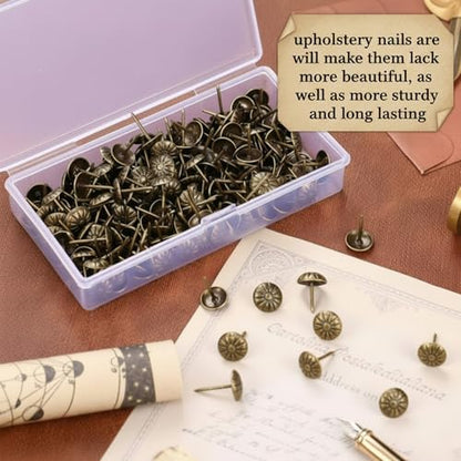 Shimeyao 200 Pcs Decorative Furniture Upholstery Antique Tacks Brass - color: Antique Brass