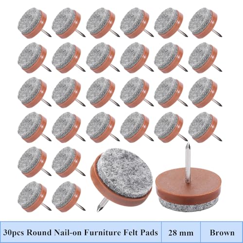 30 Pack 28mm Nail-on Felt Pads, Round Heavy Duty Furniture Glide - color: Brown, size: Φ 28 mm