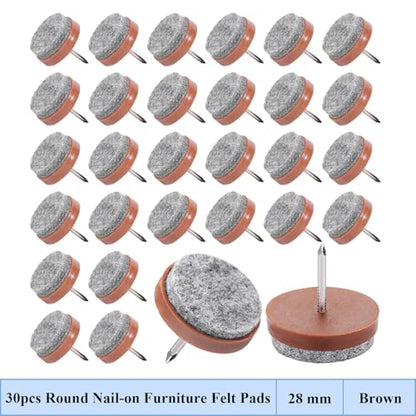 30 Pack 28mm Nail-on Felt Pads, Round Heavy Duty Furniture Glide - color: Brown, size: Φ 28 mm