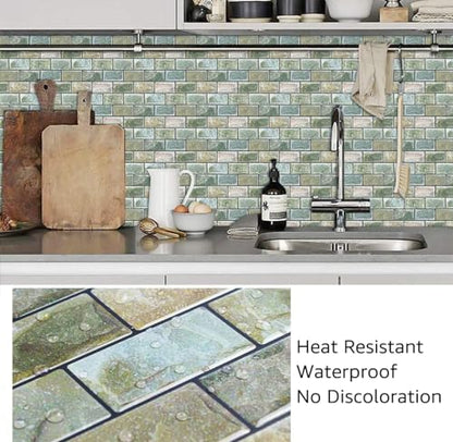 10 Sheets Peel and Stick Tile Backsplash for Kitchen Wall Tile, Self Adhesive Brick Backsplash Subway Tiles Backsplash, Stick on Tiles Kitchen Backsplash 10"x10.6" - color: Green
