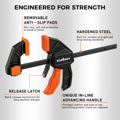 10-Piece Bar Clamp Set for Woodworking, 4 x 6-inch & 2 x 12-inch One-Handed F Clamp/Spreader, 132 lbs Load Capacity, Includes Spring Clamps & 90° Angle Clamp, Quick-Release Grip - color: 10pcs 132lbs 6"&12" Orange