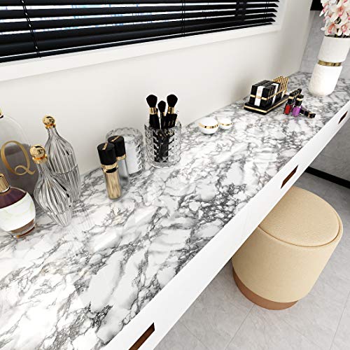 LaCheery White and Gray Marble Contact Paper for Bathroom Countertops Removable Glossy Marble Paper Granite Gray/White Wallpaper Peel and Stick for Wall Cabinets Counter Top Waterproof Vinyl 15.8"x80" - size: 15.8" x 80"