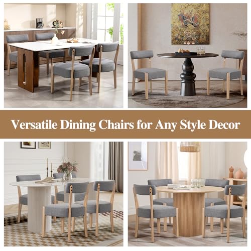 ZJhome Dining Chairs Set of 6,Mid Century Modern Dining Chair Set - Linen Upholstered Low Back Kitchen & Dining Room Chairs with Woven Design,Grey Fabric - color: Grey Fabric, size: Set of 6