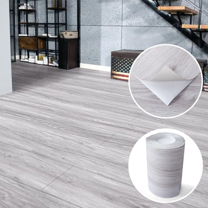 Art3d Wood Textured Peel and Stick Vinyl Floor Tiles, 40-Pack, White/Grey - color: White/Grey