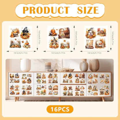 Fall Rub on Transfers for Crafts Vintage Pumpkin Maple Stickers Decals - style: Pumpkin