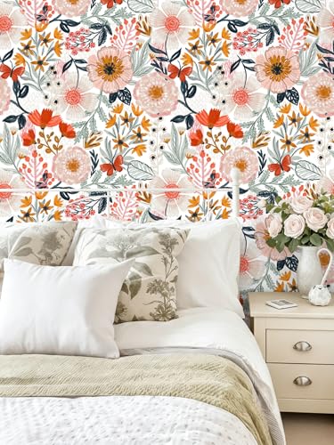 Peel and Stick Wallpaper Floral Wallpaper for Bathroom - color: Retro White