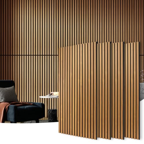 Art3d 4-Pack Fluted Acoustic Wood Slat Wall Panel, 47.2 x 23.6 Inch, Teak - color: Teak, size: 4pcs - 47.2＊23.6in.