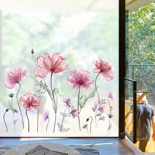 decalmile Poppy Flower Pink Floral Blossom TV Wall Decals Stickers
