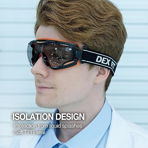 DEX FIT Safety Goggles SG220, Wide-Vision Lab & Chemical Splash Eye Protection, Anti-Fog & Scratch Resistant, Soft Seal, Z87.1 Approved; Black/Blue, Smoke Tinted Lens, 19mm Strap, 1 PC - color: Black/Blue - Smoke - 19mm