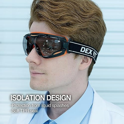 DEX FIT Safety Goggles SG220, Wide-Vision Lab & Chemical Splash Eye Protection, Anti-Fog & Scratch Resistant, Soft Seal, Z87.1 Approved; Black/Orange, Smoke Tinted Lens, 30mm Strap, 1 PC - color: Black/Orange - Smoke - 30mm