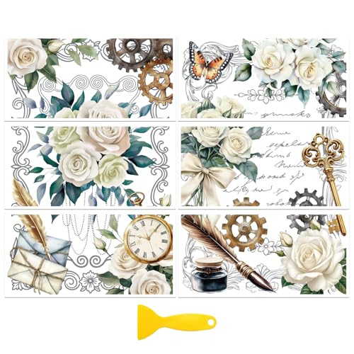 Peacoblue Vintage White Flower Rub On Transfers for Furniture Craft 6"x12" - style: Vintage White Flower