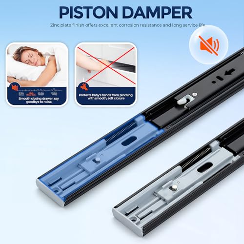 5 Pairs Soft Close Heavy Duty Metal Ball Bearing Full Extension Dresser Drawer Slides - 20 Inches, Side Mount, 500 lbs, Black - size: 20 Inch