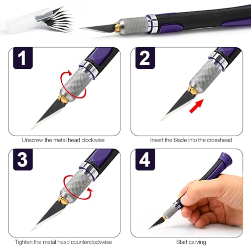 EHDIS Exacto Knife Set Utility Craft Precision Hobby Knife Tool with Cutting Mat,6 inch Vinyl Squeegee, Steel Ruler, for Sewing Crafts Hobby Fabric Precision Scrapbooking Project (Purple)