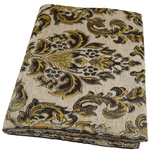 TinaKim Heavy Duty Chenille Damask Upholstery Fabric - European Style Textured Furniture Material for Sofa Covers, Pillows, Seat Cushions, Ottoman Slipcovers | Durable Indoor Decor (Beige, 10 Yard) - color: Beige, size: 10 yard pre cut