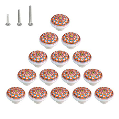 HUAMULAN Ceramic Knobs Boho Cabinet Pulls Drawer Door Handles 15 Pack - color: Pink Floral