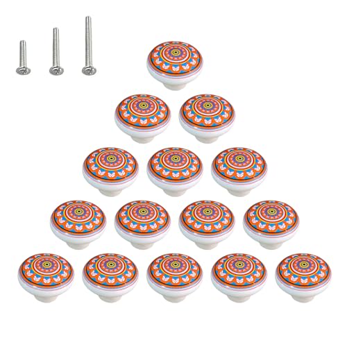 HUAMULAN Ceramic Knobs Boho Cabinet Pulls Drawer Door Handles 15 Pack - color: Pink Floral