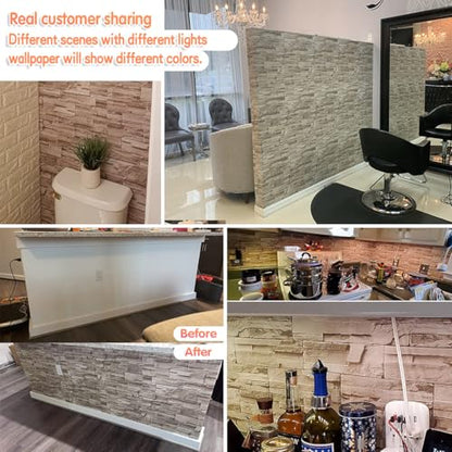 Jeweluck Faux Stone Wallpaper Peel and Stick Brick Wallpaper 17.7”×118.1” - color: A Beige, size: 17.7" x 118.1"