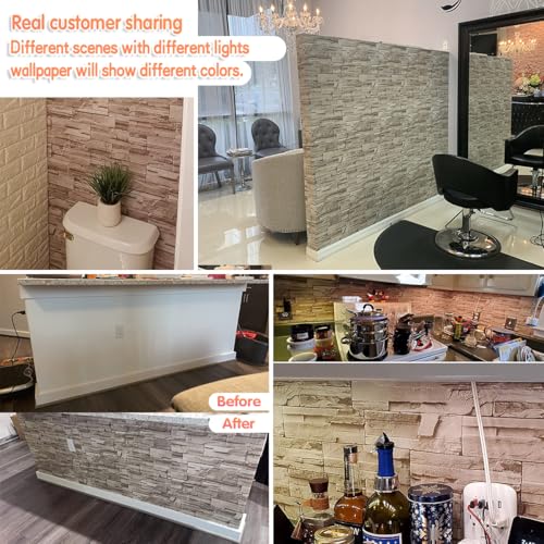Jeweluck Faux Stone Wallpaper Peel and Stick Brick Wallpaper 17.7”×196.8” - color: A Beige, size: 17.7" x 196.8"