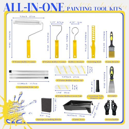 18Pcs Paint Roller Kit with 3.3ft Extension Pole