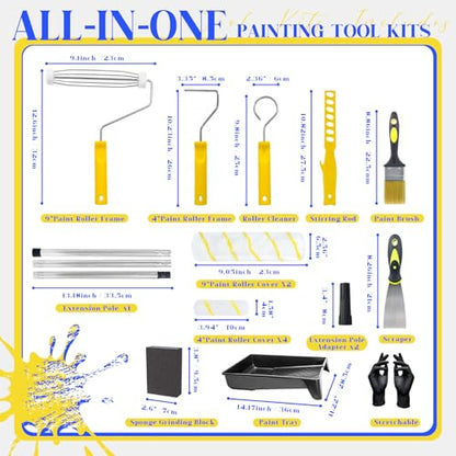 18Pcs Paint Roller Kit with 3.3ft Extension Pole