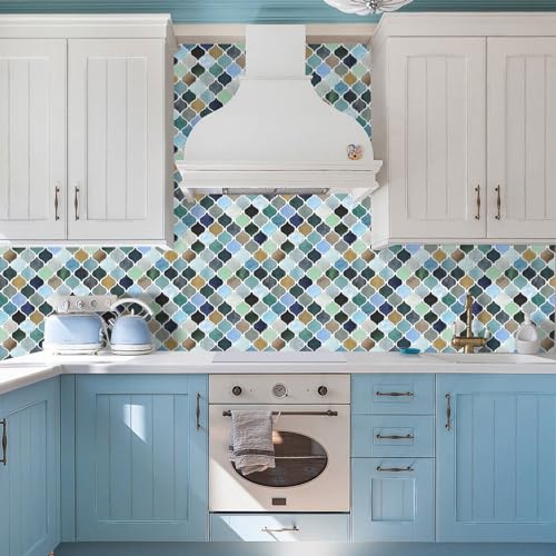 STICKGOO Arabesque Peel and Stick Backsplash Tile, Multicolor Look - color: Multicolor Look