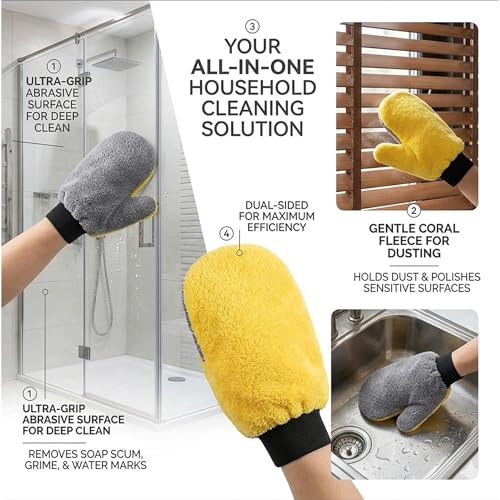 12 Pcs Paint Mitt Gloves, Microfiber Cleaning Dusting Gloves with Thumb, Reusable Terry Painter Mitts for Deck Stain, Furniture Waxing, Car Wash, Polishing