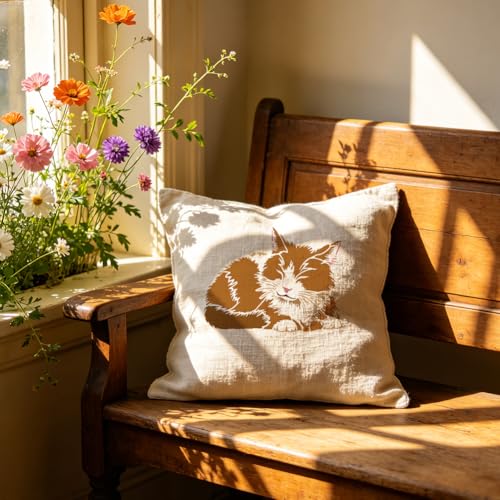 FINGERINSPIRE Resting Cat Stencils with a Brush 11.7x8.3Inch Cute Hairy Cat Painting Stencils Cartoon Cat Pattern Stencil Animal Themes PET Template for Wood Floor Tile Wall Fabric Furniture DIY - color: Resting Cat