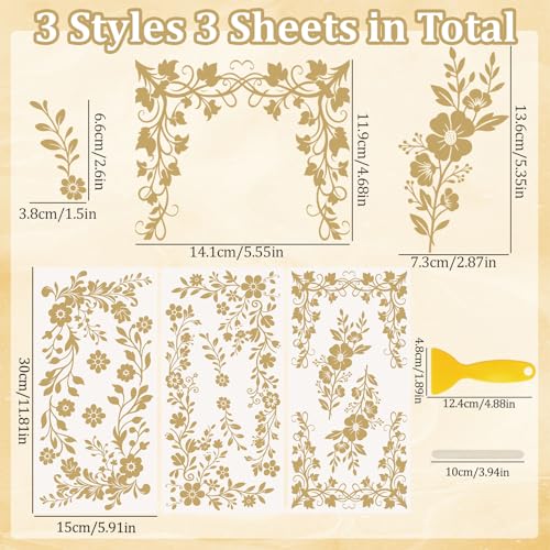 WANDIC 3 Sheets Gold Flower Rub On Transfer Stickers Gold Foil Scrapbook Stickers Window Decals Waterproof Decals for DIY Furniture Photo Albums,15 * 30cm - color: Golden Diagonal Pattern, size: 3 Sheets