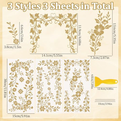 WANDIC 3 Sheets Gold Flower Rub On Transfer Stickers Gold Foil Scrapbook Stickers Window Decals Waterproof Decals for DIY Furniture Photo Albums,15 * 30cm - color: Golden Diagonal Pattern, size: 3 Sheets